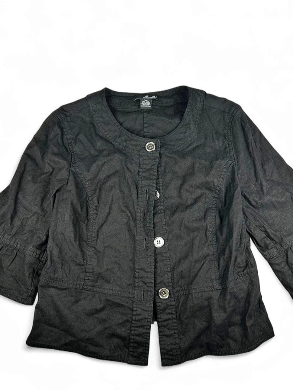 Willi Smith Black Linen Blend Jacket Women’s XL Bell Sleeve Button Front
